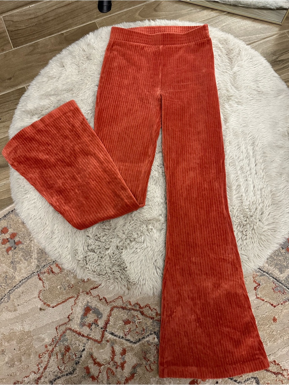 aerie Coral/Salmon Stretch Corduroy Flare Pants